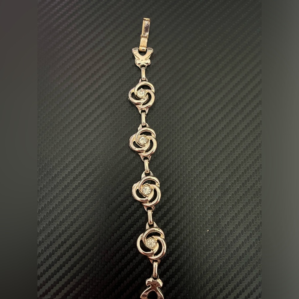 Vintage, Gold Tone, Fold Over Clasp Rhinestone Bracelet 6 3/4” - Picture 3 of 4